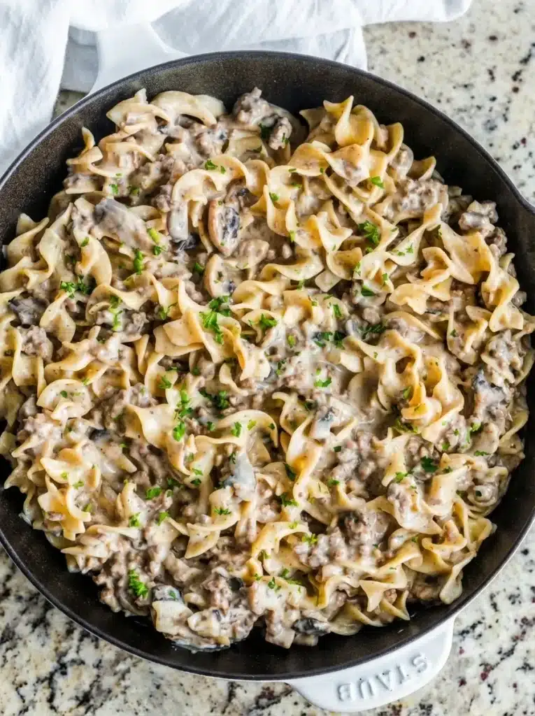 Creamy Ground Beef Stroganoff