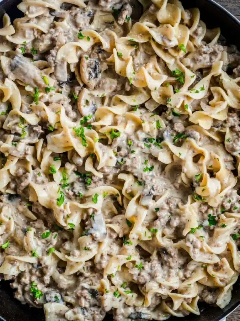 Creamy Ground Beef Stroganoff