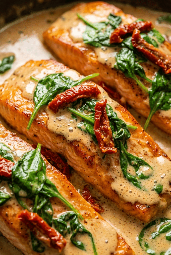 Creamy Tuscan Salmon with Sun-Dried TomatoesM