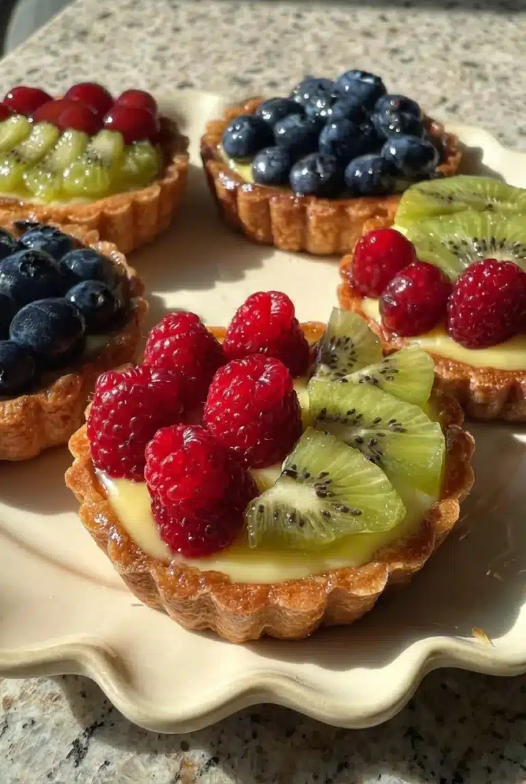 Mini Rainbow Fruit Tartlets with Vanilla Custard