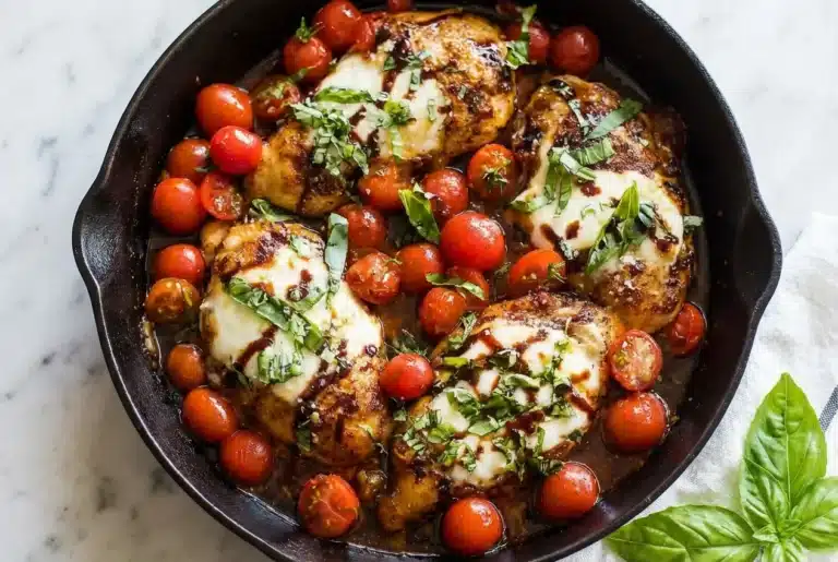 One-Pan Chicken Bruschetta with Balsamic Glaze